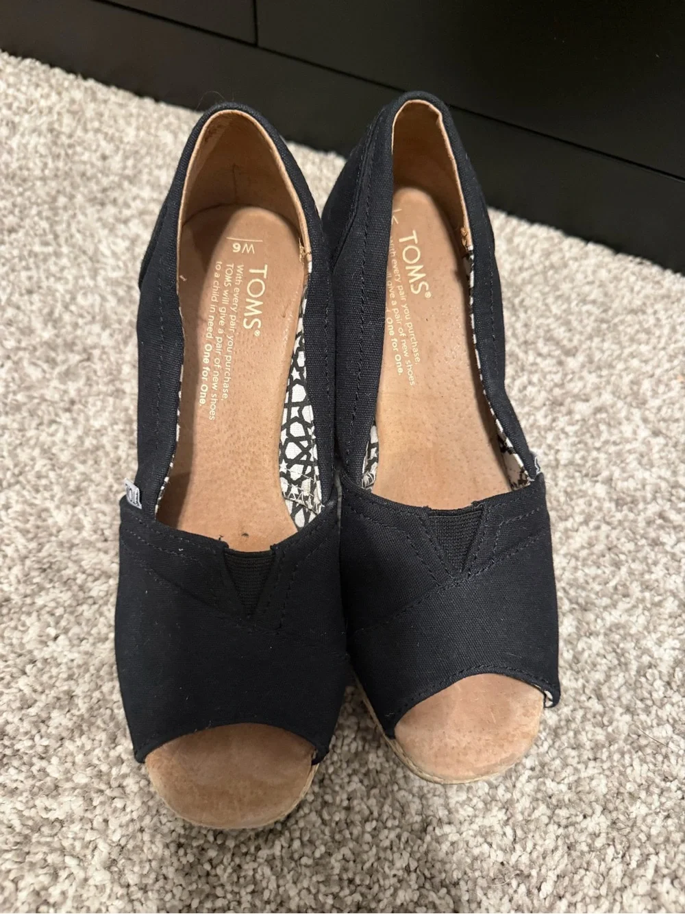 Toms Black Canvas Peep-Toe Wedges